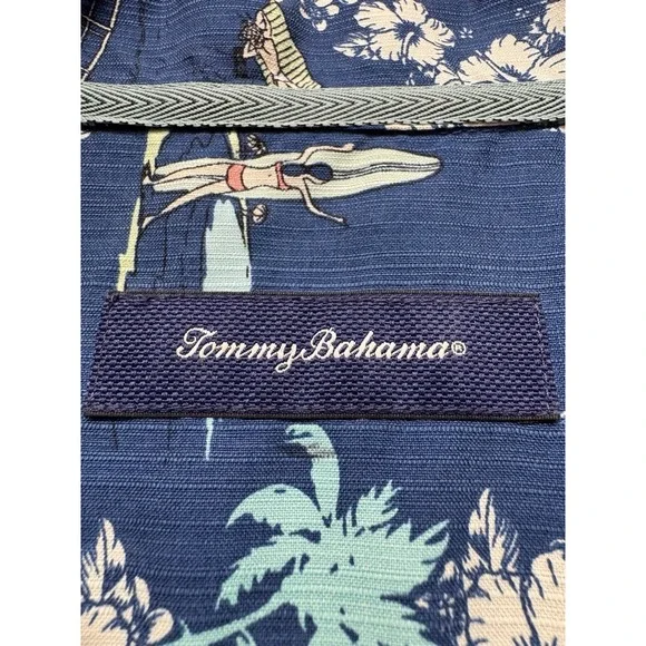 Tommy Bahama Men XXL Hawaiian Shirt Vintage Beach Scenes Retro Surf‎ 100% Silk